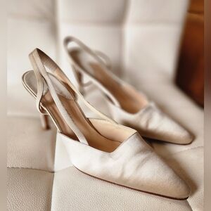 Size 7 - James Ciccoti Women’s Ivory Satin Slingback Pointed-Toe Heels $300